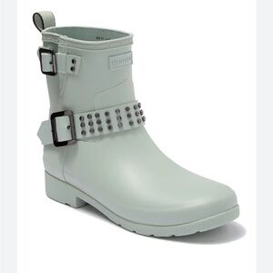 •Hunter• mint green refined stud biker rainboot